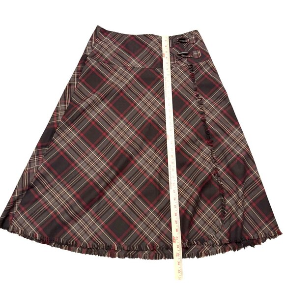 Croft & Barrow Women's Skirt Sz 14 Black Red Plaid Fringe Toggle Stretch Vintage - Picture 9 of 9